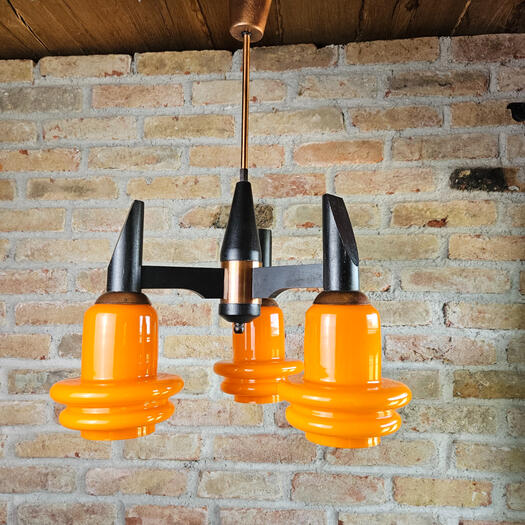 Vintage Orange Glass 3 Arm Space Age Chandelier Vintage Orange Glass 3 Arm Space Age Chandelier