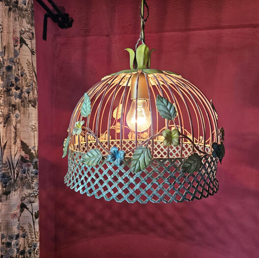 Vintage Toleware Botanical Birdcage Light Vintage Toleware Botanical Birdcage Light
